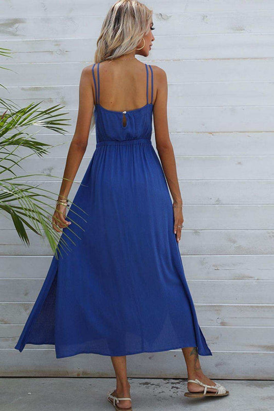 Double-Strap Side Slit Dress - Trendsi - Flyclothing LLC