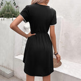 Round Neck Petal Sleeve Dress with Pockets - Trendsi