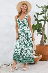 Printed V-Neck Wide Strap Dress - Trendsi