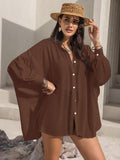 Openwork Button Up Long Sleeve Shirt - Trendsi