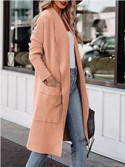 Open Front Dropped Shoulder Outerwear - Trendsi - Flyclothing LLC
