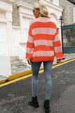 Striped Balloon Sleeve Knit Pullover - Trendsi - Flyclothing LLC