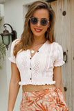 Buttoned Frill Hem Cropped Knit Top - Trendsi - Flyclothing LLC