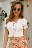 Buttoned Frill Hem Cropped Knit Top - Trendsi - Flyclothing LLC