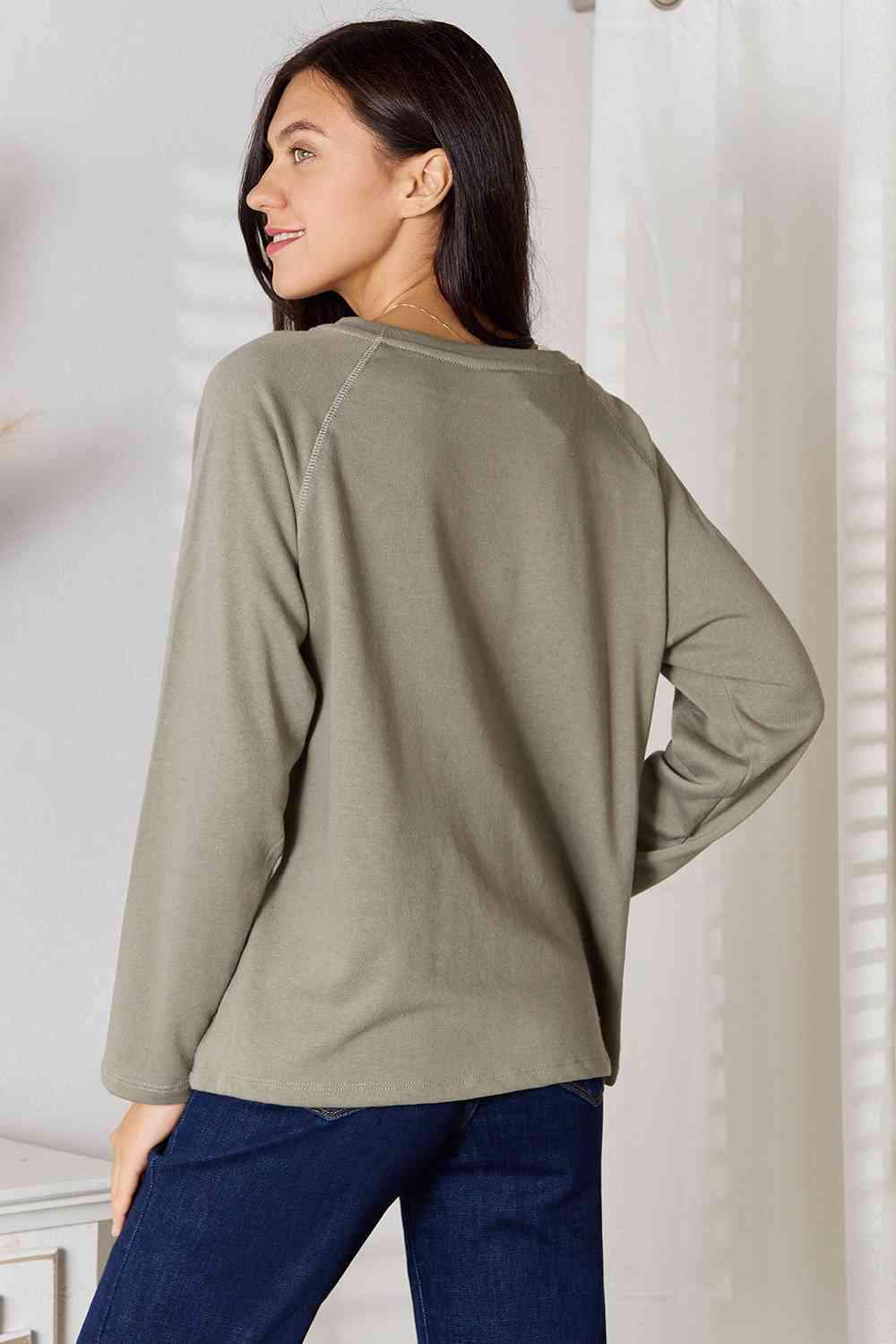Culture Code Full Size V-Neck Long Sleeve T-Shirt - Trendsi - Flyclothing LLC