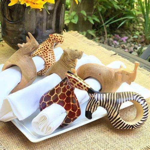 Set of Six Mahogany Wood Animal Napkin Rings - Jedando Handicrafts - Jedando Handicrafts - Flyclothing LLC