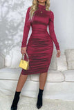 Ruched Mock Neck Long Sleeve Dress - Trendsi - Flyclothing LLC