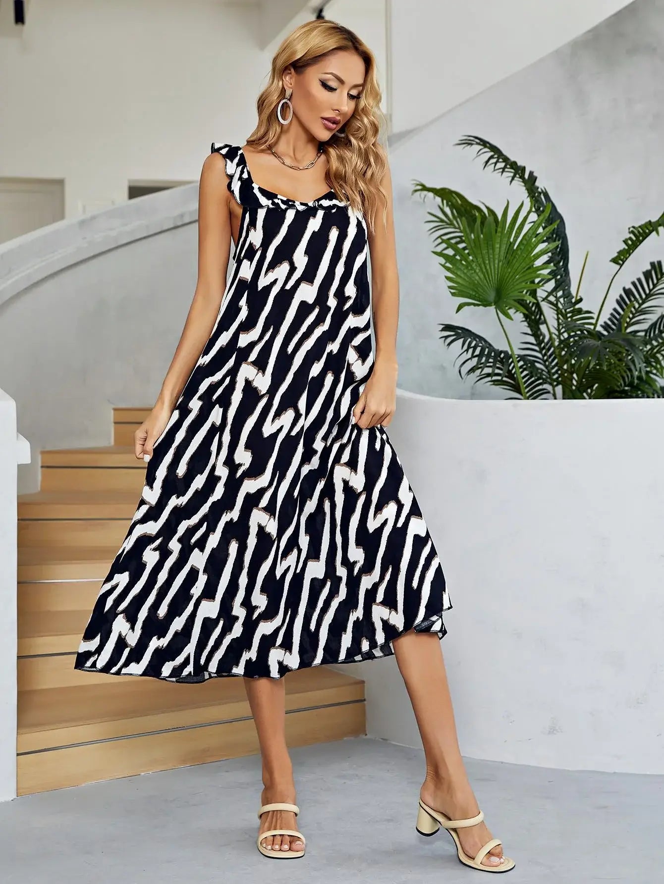 Two-Tone Low Back Midi Dress - Trendsi - Flyclothing LLC
