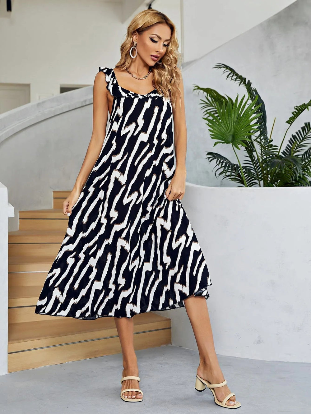 Two-Tone Low Back Midi Dress - Trendsi