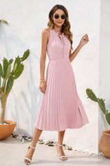 Swiss Dot Tie Neck Sleeveless Dress - Trendsi - Flyclothing LLC