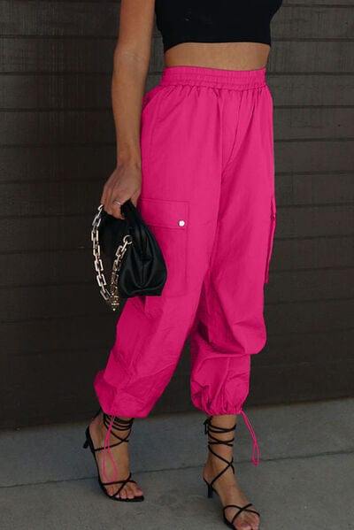 Drawstring Elastic Waist Pants with Pockets - Trendsi