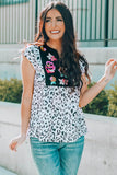 Leopard Notched Neck Short Sleeve Tee - Trendsi