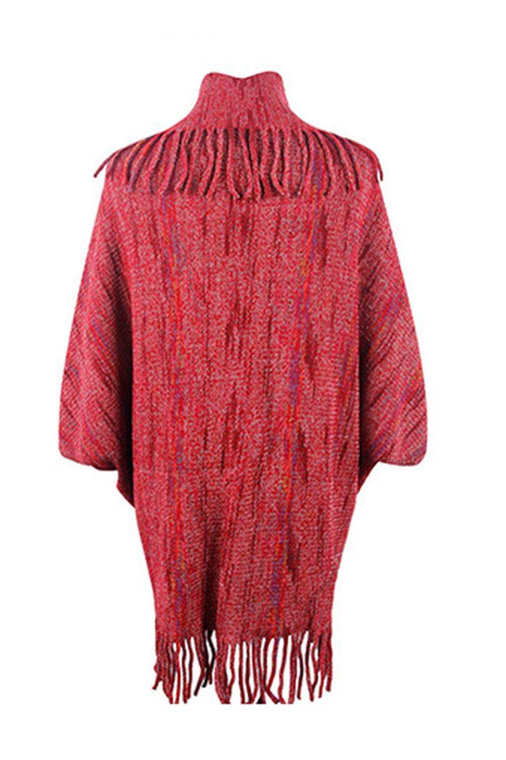 Fringe Detail Printed Poncho - Trendsi - Flyclothing LLC