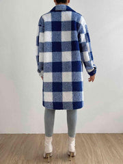 Plaid Collared Neck Button Down Coat - Trendsi