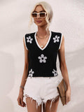 Floral Contrast Ribbed Trim Sweater Vest - Trendsi - Flyclothing LLC