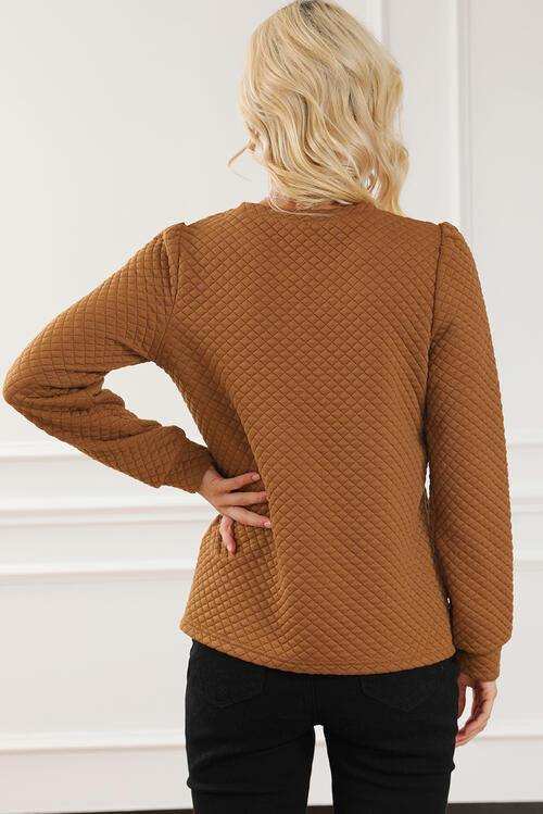 Texture Round Neck Long Sleeve Sweatshirt - Trendsi - Flyclothing LLC