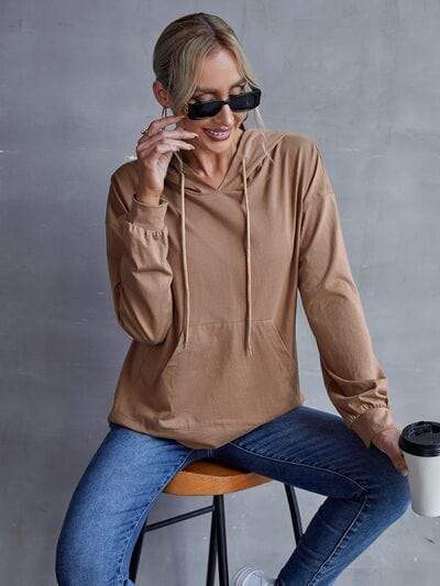 Drawstring Pocketed Dropped Shoulder Hoodie - Trendsi - Flyclothing LLC