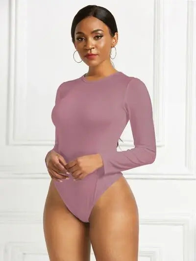 Round Neck Long Sleeve Bodysuit - Trendsi - Flyclothing LLC