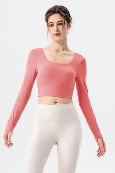 Square Neck Crisscross Active T-Shirt - Trendsi - Flyclothing LLC