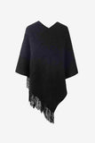 Pearl Trim V-Neck Fringe Hem Poncho - Trendsi - Flyclothing LLC