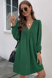 Ruched V-Neck Flounce Sleeve Dress - Trendsi