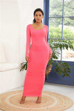 Round Neck Long Sleeve Maxi Wrap Dress - Trendsi - Flyclothing LLC