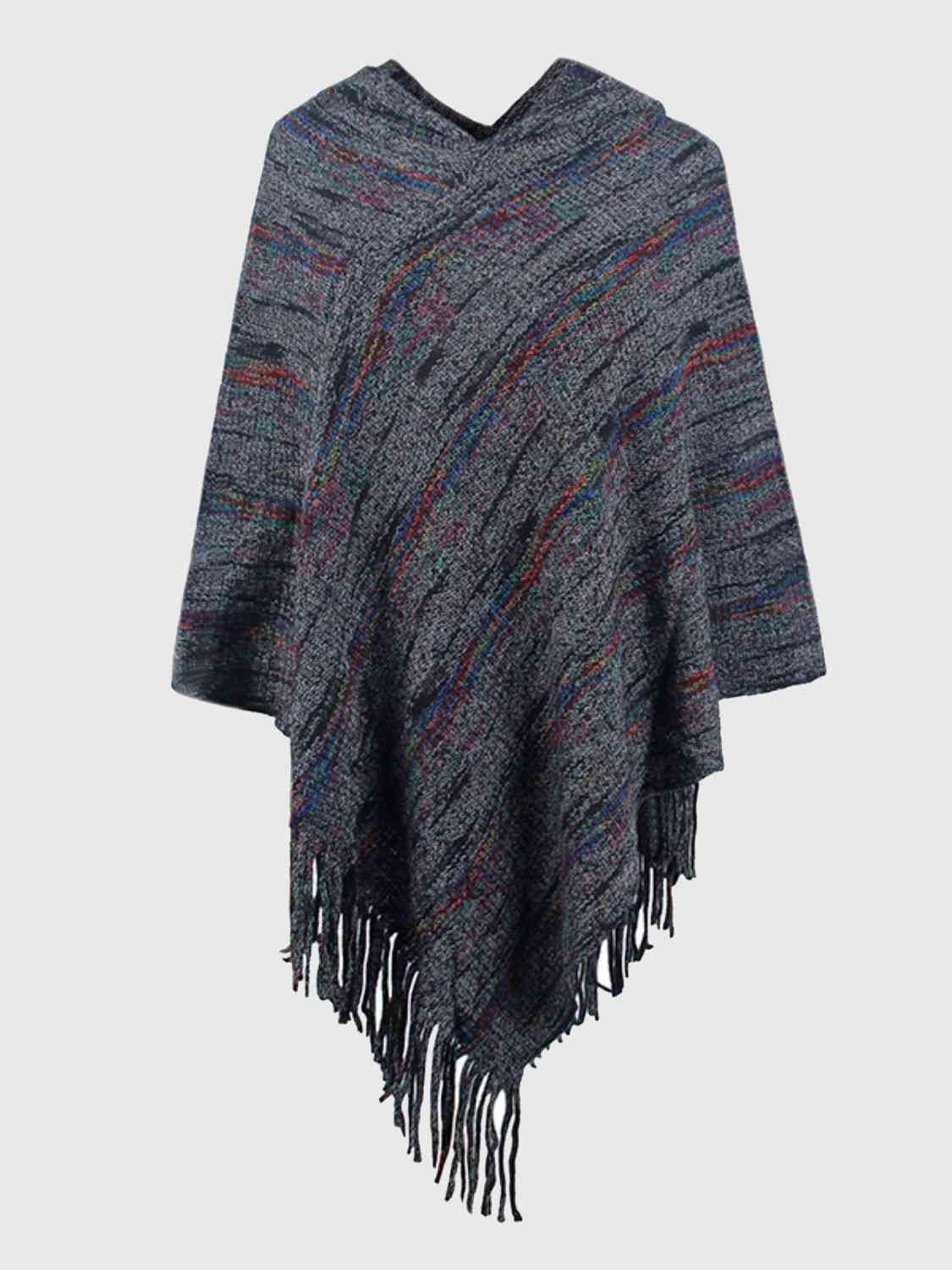 Fringe Hem Hooded Poncho - Trendsi