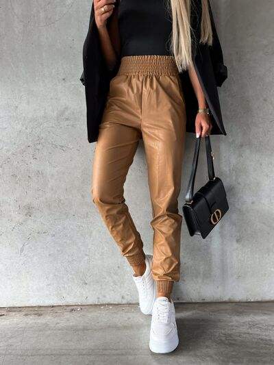 Smocked High Waist Pants with Pockets - Trendsi - Flyclothing LLC