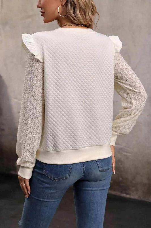 V-Neck Ruffle Trim Long Sleeve Sweatshirt - Trendsi - Flyclothing LLC