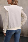 V-Neck Ruffle Trim Long Sleeve Sweatshirt - Trendsi