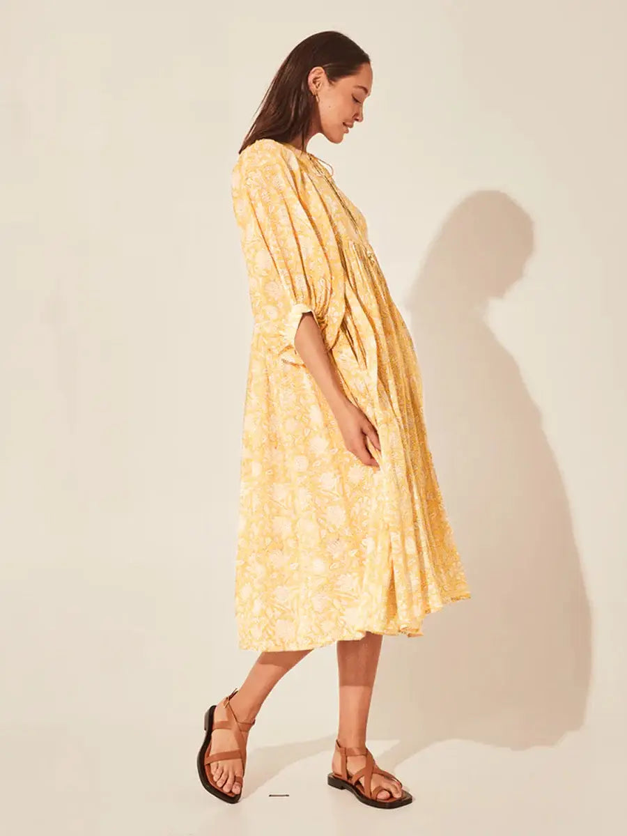 Floral Tie Neck Lantern Sleeve Dress - Trendsi - Flyclothing LLC