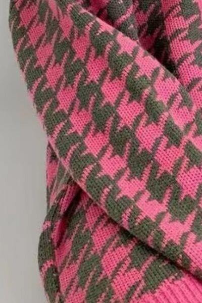 Houndstooth Button Up Long Sleeve Cardigan - Trendsi