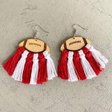 Fringe Detail Football Shape Wooden Dangle Earrings - Trendsi - Flyclothing LLC