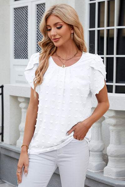 Swiss Dot Round Neck Short Sleeve T-Shirt - Trendsi - Flyclothing LLC