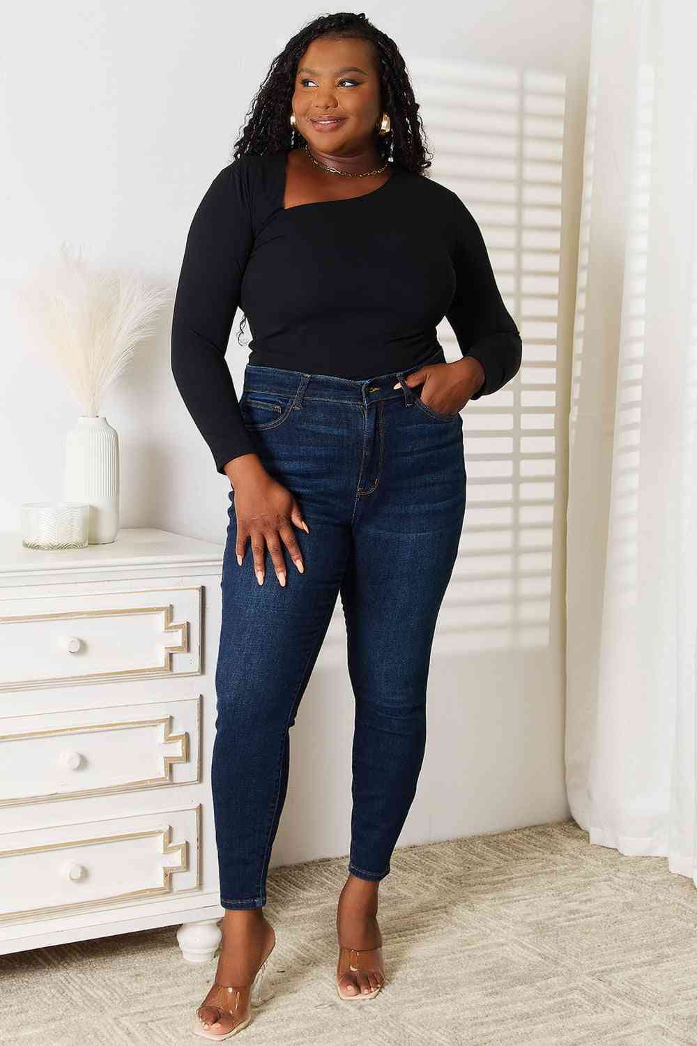 Basic Bae Asymmetrical Neck Long Sleeve Top - Trendsi - Flyclothing LLC