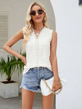 Eyelet Lace Detail V-Neck Tank - Trendsi