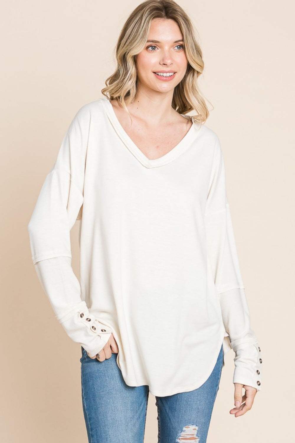 Culture Code Full Size V-Neck Dropped Shoulder Blouse - Trendsi - Flyclothing LLC