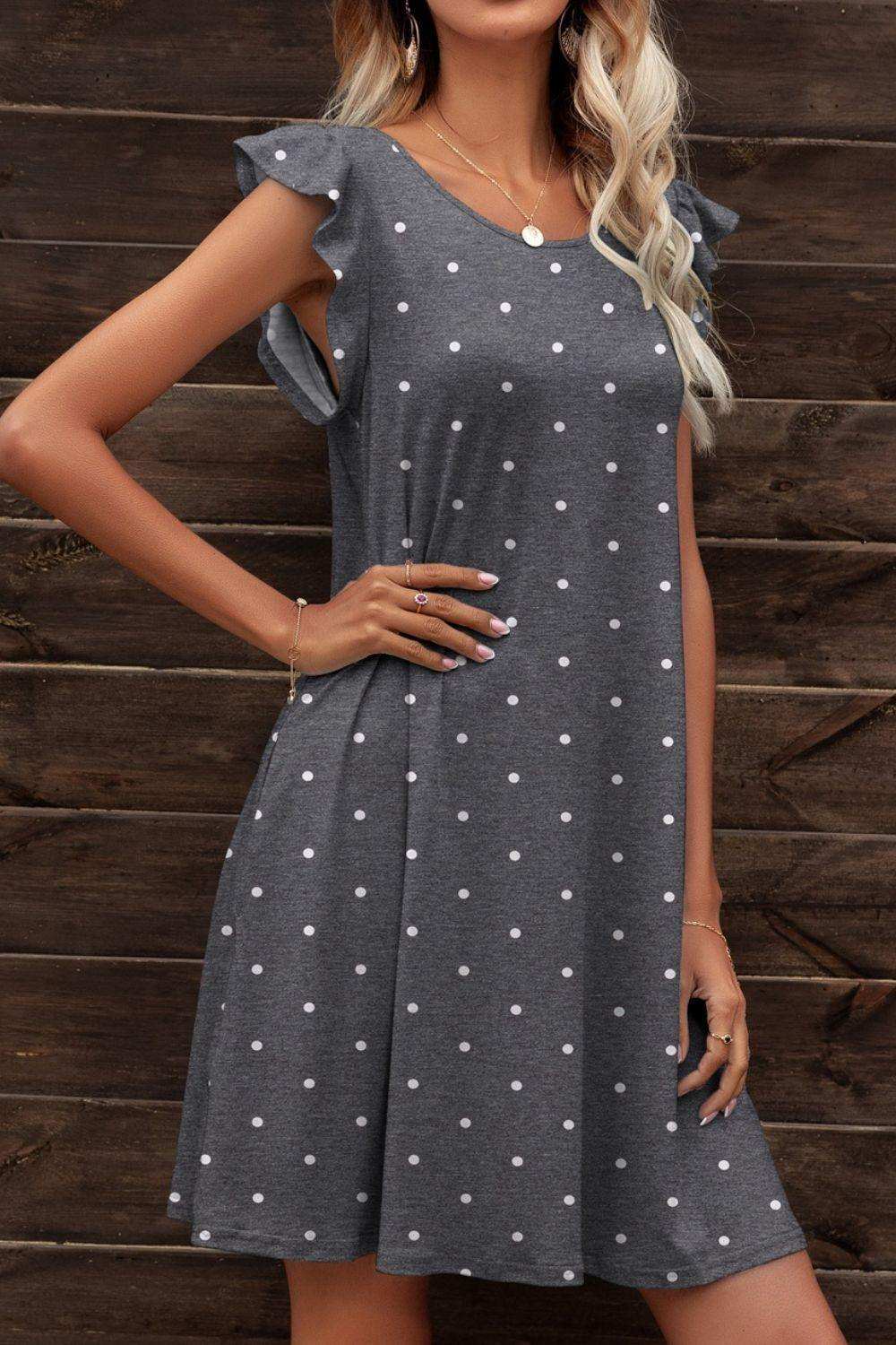Butterfly Sleeve Round Neck Dress - Trendsi - Flyclothing LLC