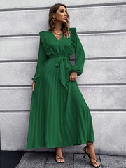 Pleated Surplice Tie Waist Maxi Dress - Trendsi