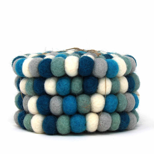 Ice Blue Felt Ball Coasters, Set of 4 - Global Groove Direct