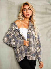 Plaid Button Down Collared Jacket - Trendsi