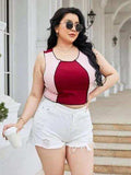Plus Size Contrast Round Neck Tank - Trendsi - Flyclothing LLC