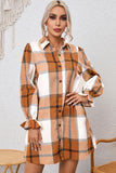 Plaid Collared Neck Flounce Sleeve Shirt Dress - Trendsi