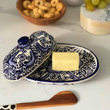 Handmade Pottery Butter Dish, Blue Flower - Encantada - Encantada - Flyclothing LLC