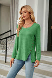 Square Neck Long Sleeve Slit T-Shirt - Trendsi - Flyclothing LLC