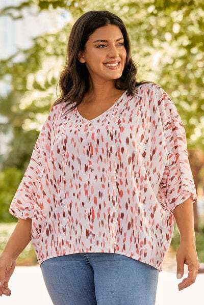 Plus Size Printed V-Neck Blouse - Trendsi - Flyclothing LLC