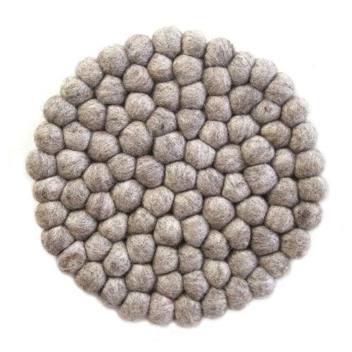 Hand Crafted Felt Ball Trivets from Nepal: Round, Light Grey - Global Groove (T) - Flyclothing LLC
