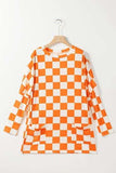 Checkered Round Neck Long Sleeve T-Shirt with Pockets - Trendsi - Flyclothing LLC