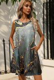 Abstract Print Round Neck Sleeveless Dress with Pockets - Trendsi - Flyclothing LLC