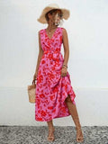 Tied Printed Surplice Tiered Dress - Trendsi - Flyclothing LLC